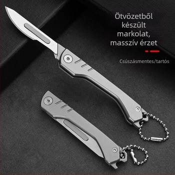 Összecsukható kés, teljes acélból, penge 0,28 mm vastagság × 8 mm szélesség, 47 g, hordozható kulcstartó