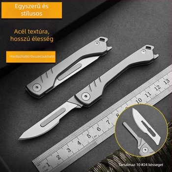 Összecsukható kés, teljes acélból, penge 0,28 mm vastagság × 8 mm szélesség, 47 g, hordozható kulcstartó