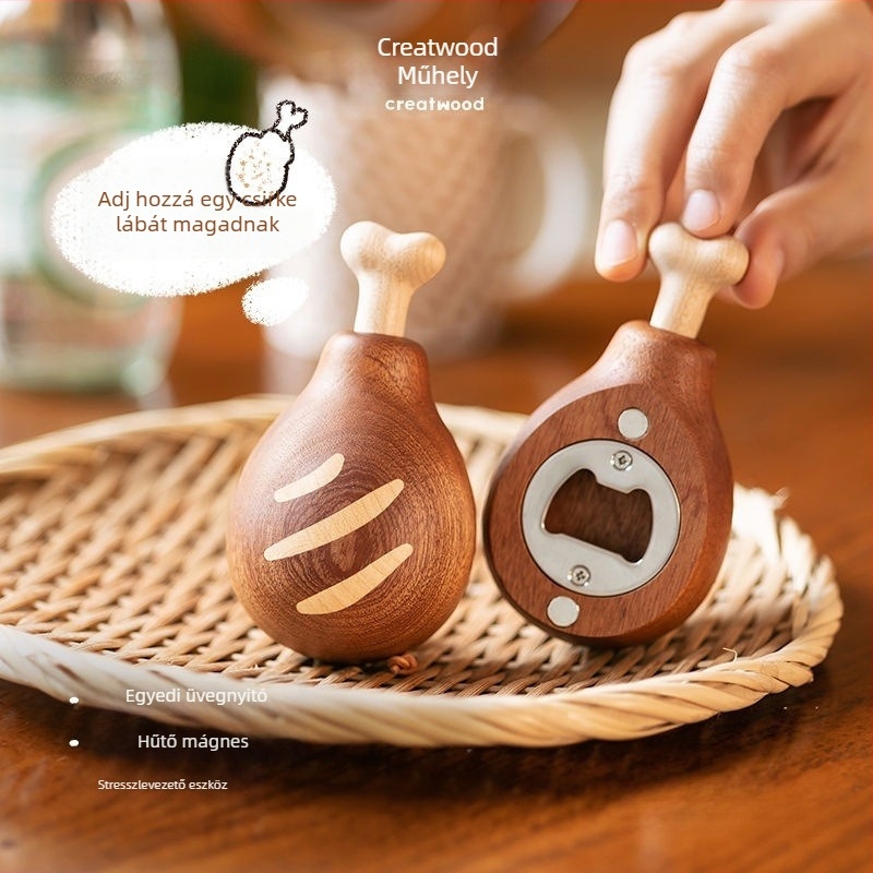 Fából készült csirke láb formájú üvegnyitó, mágneses hűtőmágnes – személyre szabott asztali dekoráció