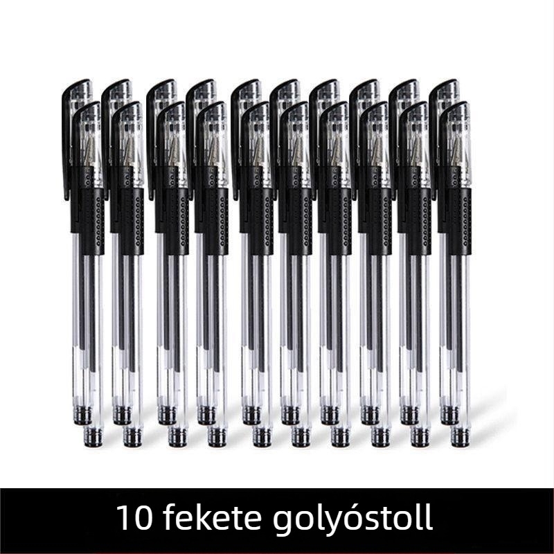 10 db gél rollerball toll, 0,5 mm, fekete tinta, gyorsan száradó, nagy kapacitású aláíró toll