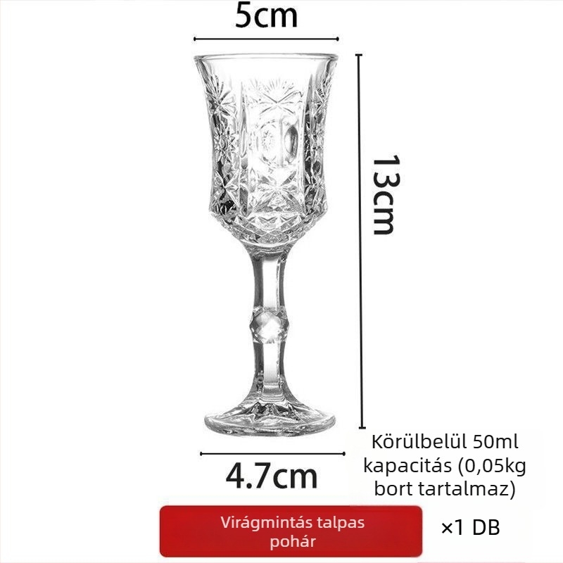Borospohár, szarv ihletésű goblet formával és derékon nyílással, kínai stílusban, 1–100 ml kapacitás, általános üveg