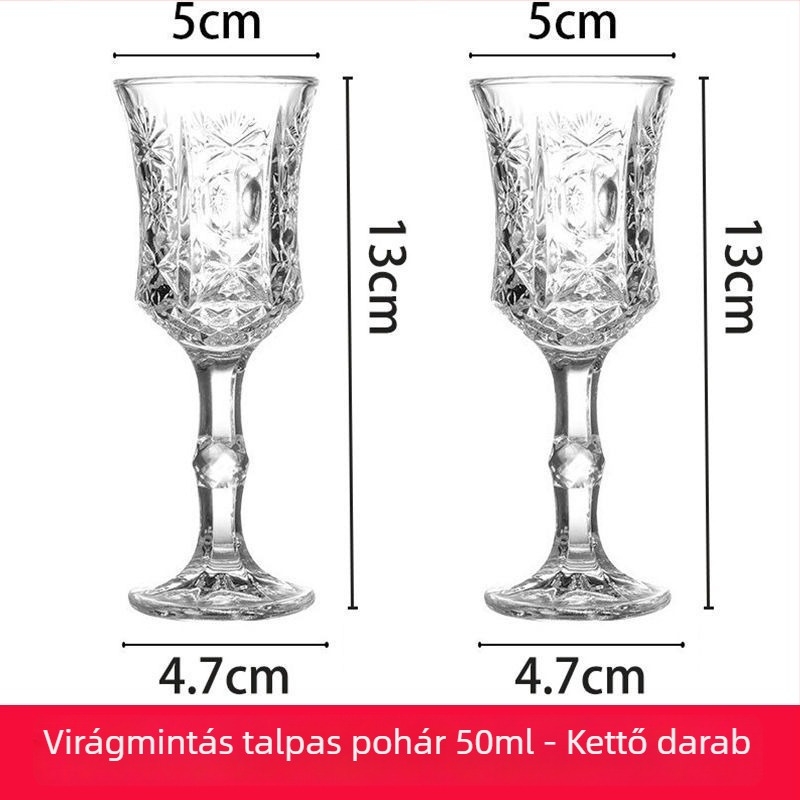 Borospohár, szarv ihletésű goblet formával és derékon nyílással, kínai stílusban, 1–100 ml kapacitás, általános üveg