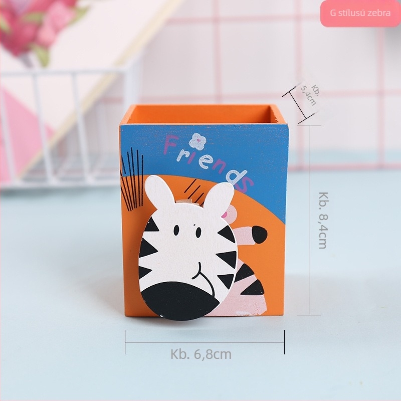Fából készült tolltartó állat motívummal, négyszögletes forma, modell A182, Meow Ear