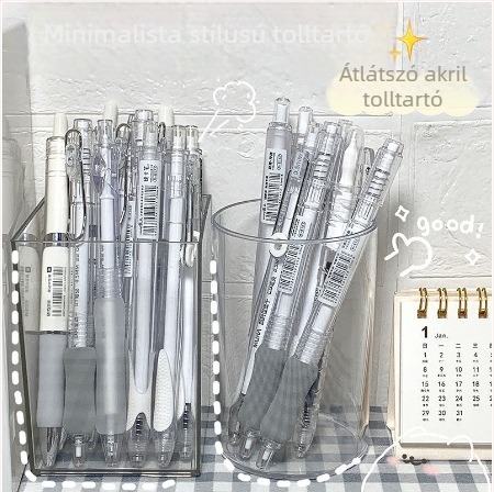 Muji-stílusú tolltartó asztali rendező, kör alakú, átlátszó