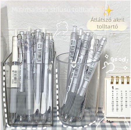 Muji-stílusú tolltartó asztali rendező, kör alakú, átlátszó