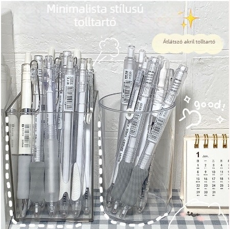 Muji-stílusú tolltartó asztali rendező, kör alakú, átlátszó