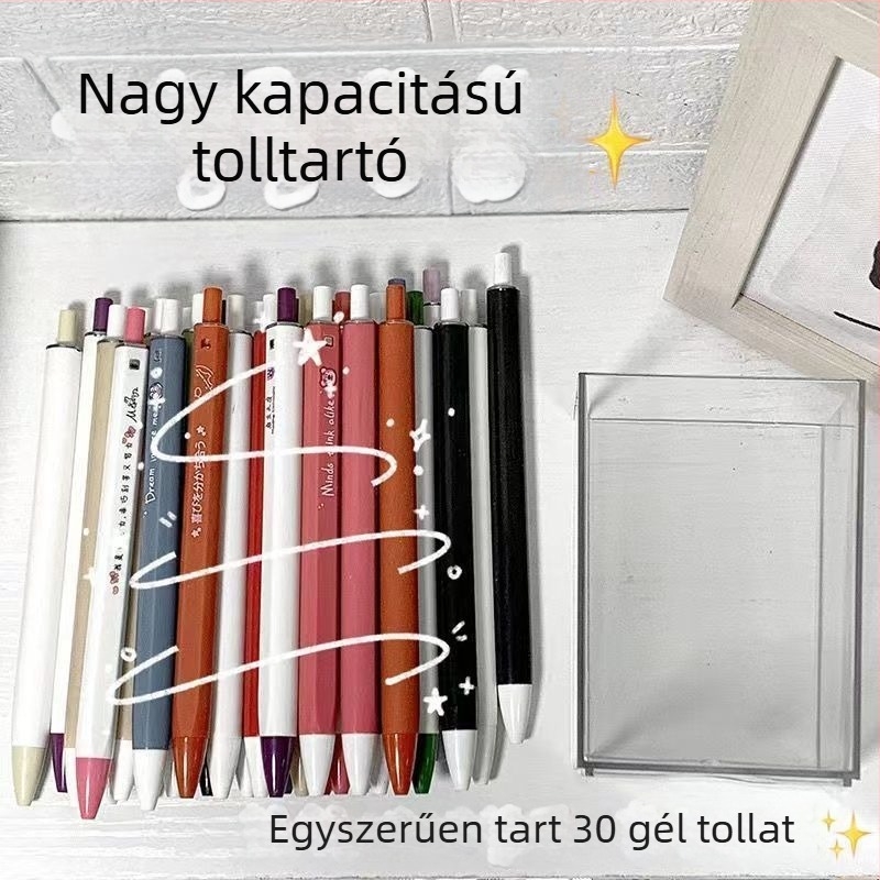 Muji-stílusú tolltartó asztali rendező, kör alakú, átlátszó