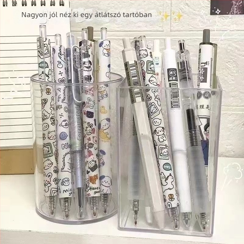 Muji-stílusú tolltartó asztali rendező, kör alakú, átlátszó