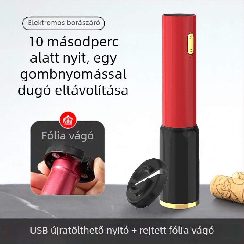 Elektromos vörösboros dugóhúzó, automata, ABS-korpus, logónyomtatás lehetséges, ajándékbarát