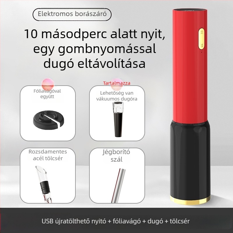 Elektromos vörösboros dugóhúzó, automata, ABS-korpus, logónyomtatás lehetséges, ajándékbarát