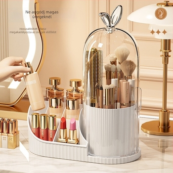 Kozmetikai tároló doboz forgó asztali tolltartóval és osztókkal - 2 L kapacitás, PET/PP/PS/ABS anyag, modell MYC107