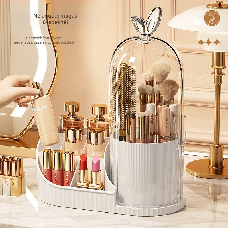 Kozmetikai tároló doboz forgó asztali tolltartóval és osztókkal - 2 L kapacitás, PET/PP/PS/ABS anyag, modell MYC107