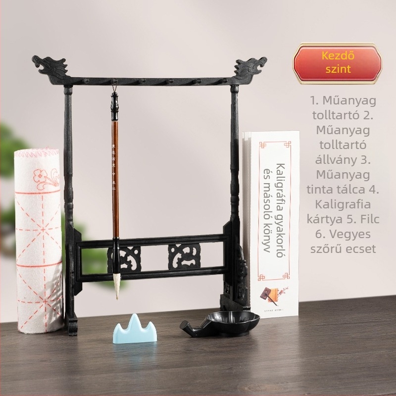 Fából készült ecsettartó kiállító állvány kaligráfiához – kezdőknek, akasztóval