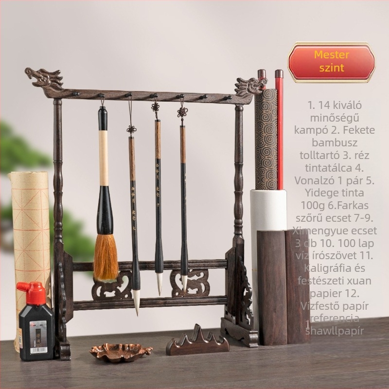 Fából készült ecsettartó kiállító állvány kaligráfiához – kezdőknek, akasztóval