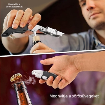 Tengeri csikó alakú rozsdamentes acél palacknyitó, többfunkciós, hordozható és összecsukható, logónyomtatási lehetőség