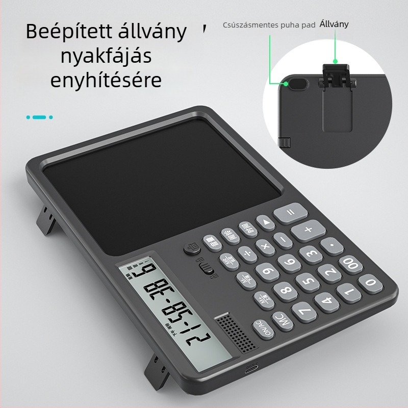2-az-1-ben írási táblagép kalkulátorral, hangfunkcióval, 12 számjegy kijelző, kettős energiaellátás, műanyag ház