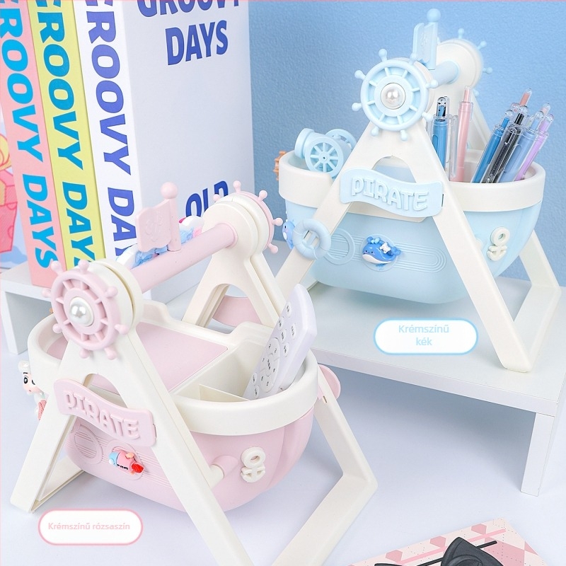 Kalózhajó tolltartó, műanyag, modell HDCBT009, személyre szabás igény szerint, nyomtatott logó