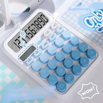 Magic Music napelemes számológép, 12–jegyű kijelző, hordozható, kettős tápegység, műanyag