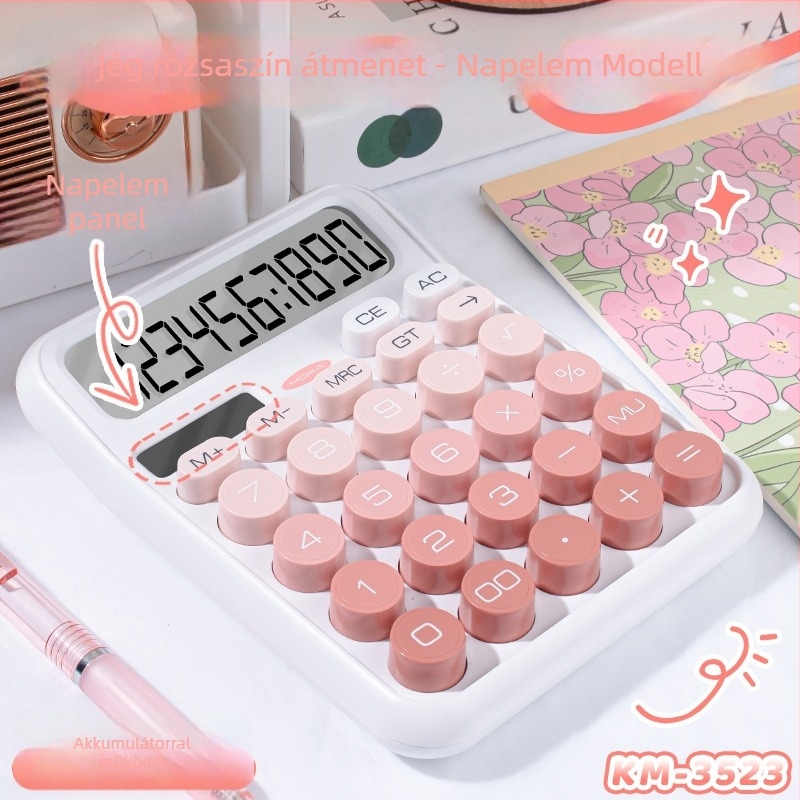 Magic Music napelemes számológép, 12–jegyű kijelző, hordozható, kettős tápegység, műanyag