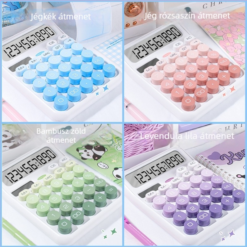 Magic Music napelemes számológép, 12–jegyű kijelző, hordozható, kettős tápegység, műanyag