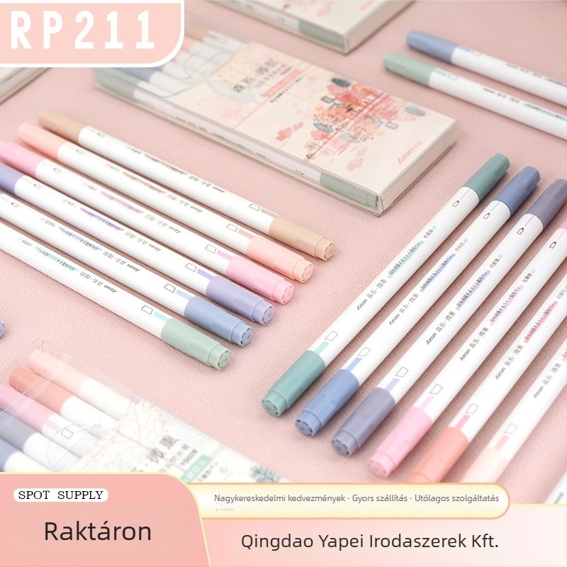 Yatan YG02 kétoldalas kiemelő toll, modell YG02, nagy kapacitású, puha heggyel, 6 darabos készlet