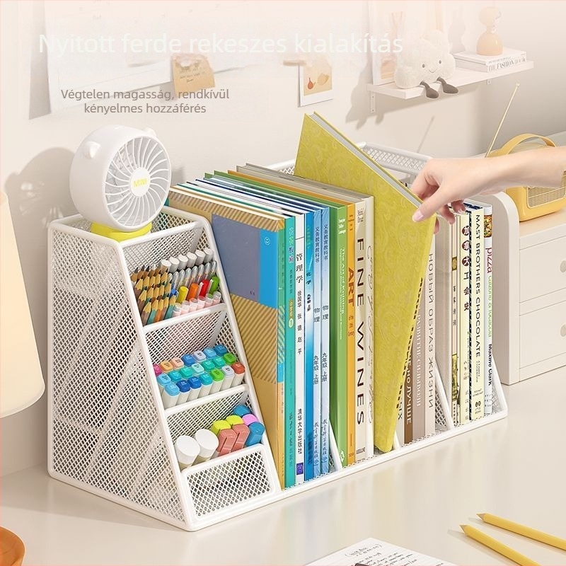 Asztali szervező fém kivitelben, japán stílus, nyitott felső design, 18 rekesz kapacitás dokumentumok és irodaszerek számára