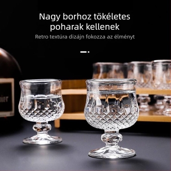 Gravírozott virágos mintázatú borospohár, üvegből készült, hosszú lábú, 50 ml kapacitás