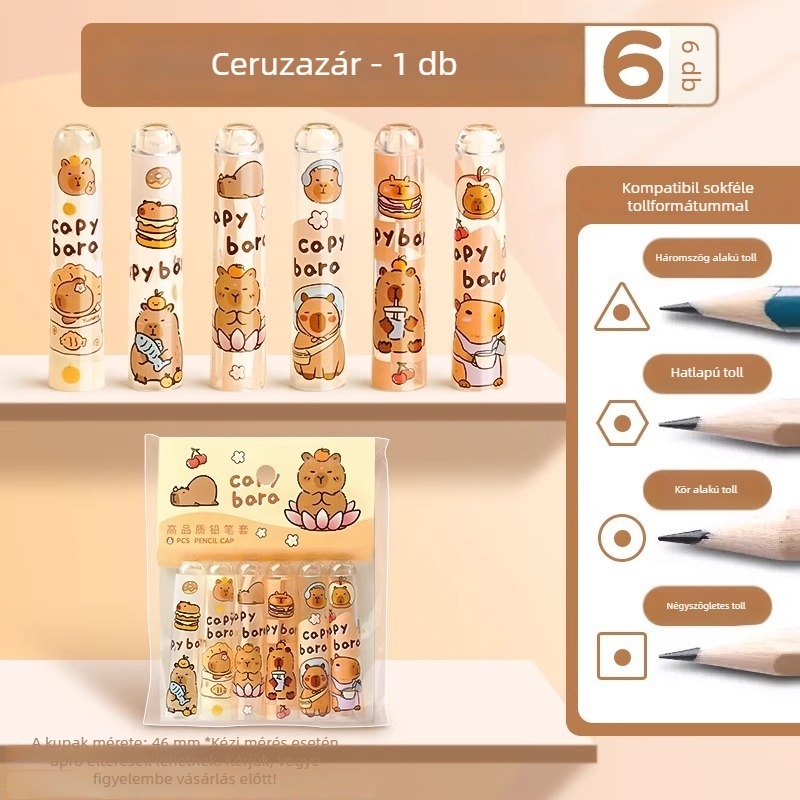 KAPIBALA műanyag ceruza sapka, 6 db, védő a ceruza végéhez