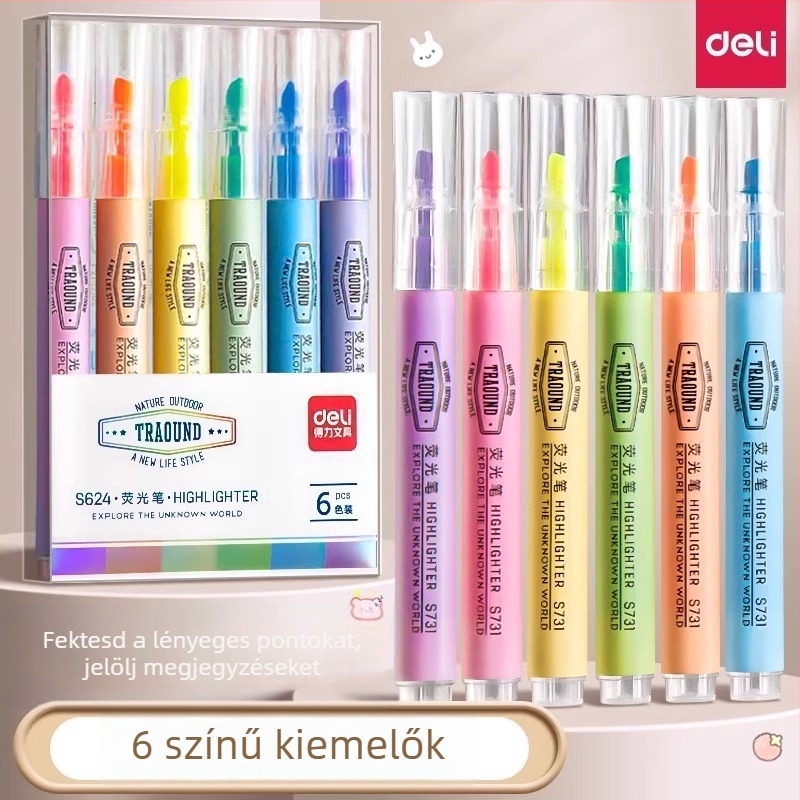 Deli S624 fluoreszcens marker – műanyag test, ferde fej, dobozos csomagolás