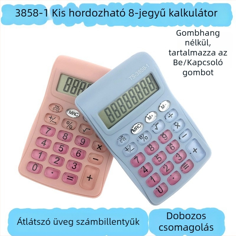 Hordozható számológép, 8 számjegy kijelző, TS-3858-1 modell, ABS ház, AA elem táplálású (elem mellékelve)