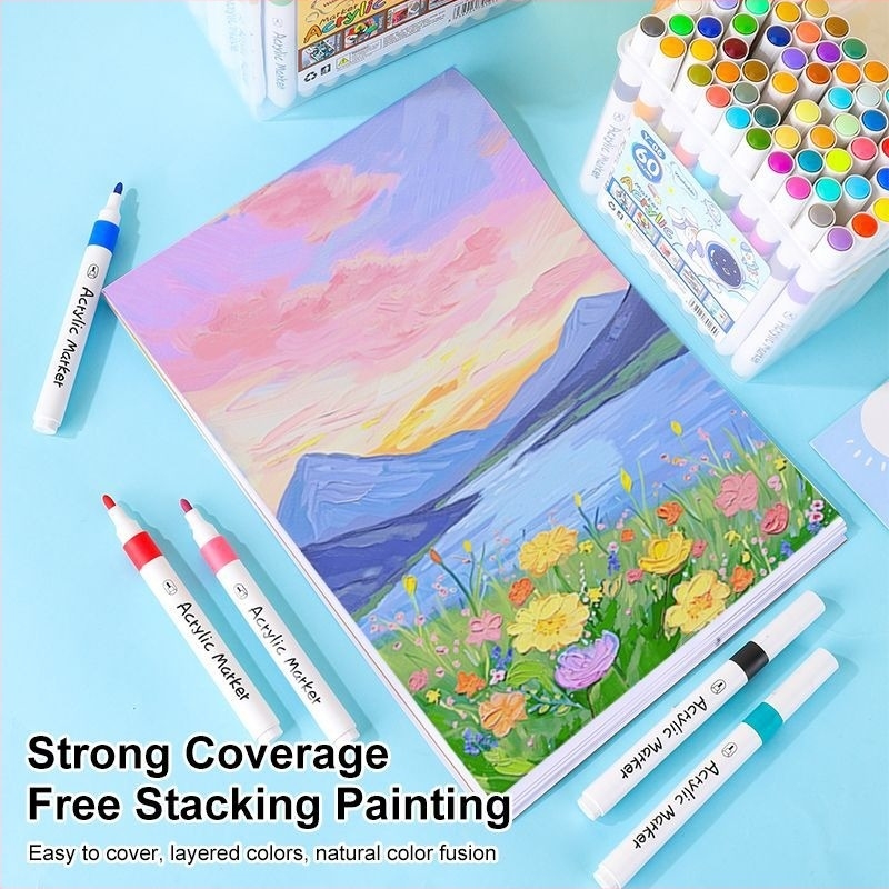 Vödör-stílusú akril marker készlet gyerekeknek és diákoknak, dobozos, 60 refill variáció, raktározható és átlátszatlan