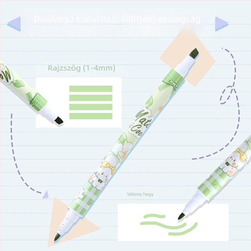 Huilin virágillatú dupla végű kiemelő toll, 6 darab készlet, modell 529, műanyag ház, PET dobozos csomagolás, logó nyomtatása elérhető, testreszabható