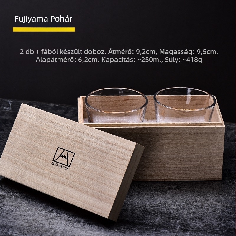 Flange Crystal whisky pohár, kézműves, hőálló kristályüveg, ajándékdoboz, logó nyomtatva, 418 g, egyszerű stílus