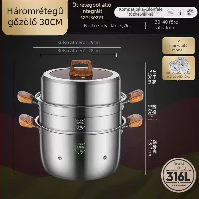 316L rozsdamentes acél gőzölő, nagy kapacitású, többszintes kialakítás, két szintes, élelmiszer-minőségű