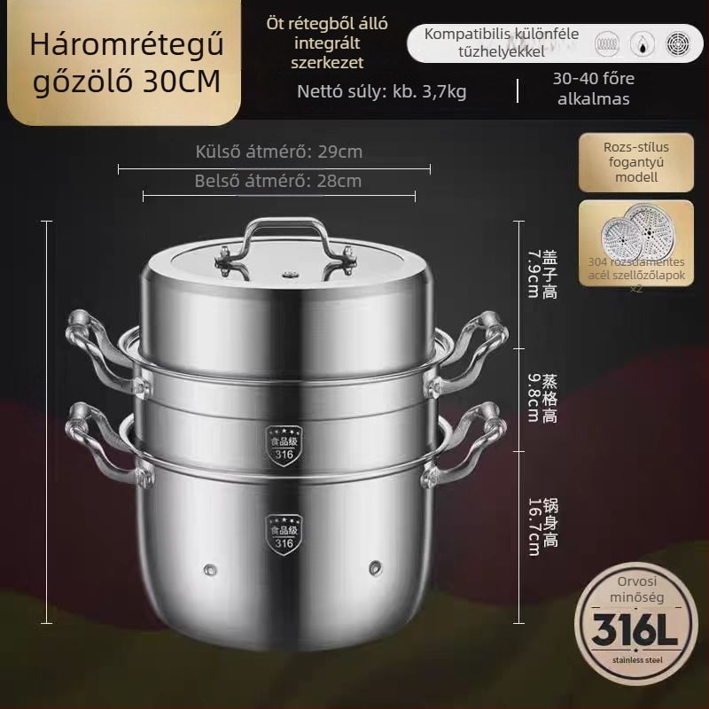 316L rozsdamentes acél gőzölő, nagy kapacitású, többszintes kialakítás, két szintes, élelmiszer-minőségű
