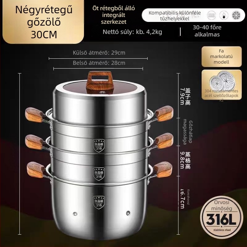 316L rozsdamentes acél gőzölő, nagy kapacitású, többszintes kialakítás, két szintes, élelmiszer-minőségű