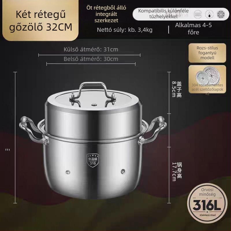 316L rozsdamentes acél gőzölő, nagy kapacitású, többszintes kialakítás, két szintes, élelmiszer-minőségű