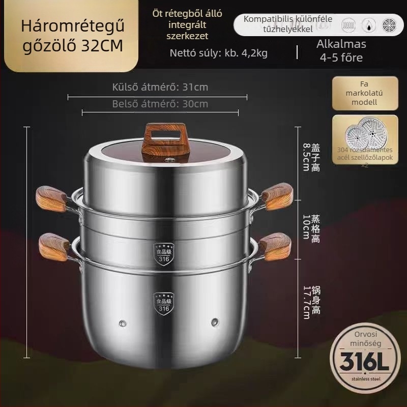 316L rozsdamentes acél gőzölő, nagy kapacitású, többszintes kialakítás, két szintes, élelmiszer-minőségű