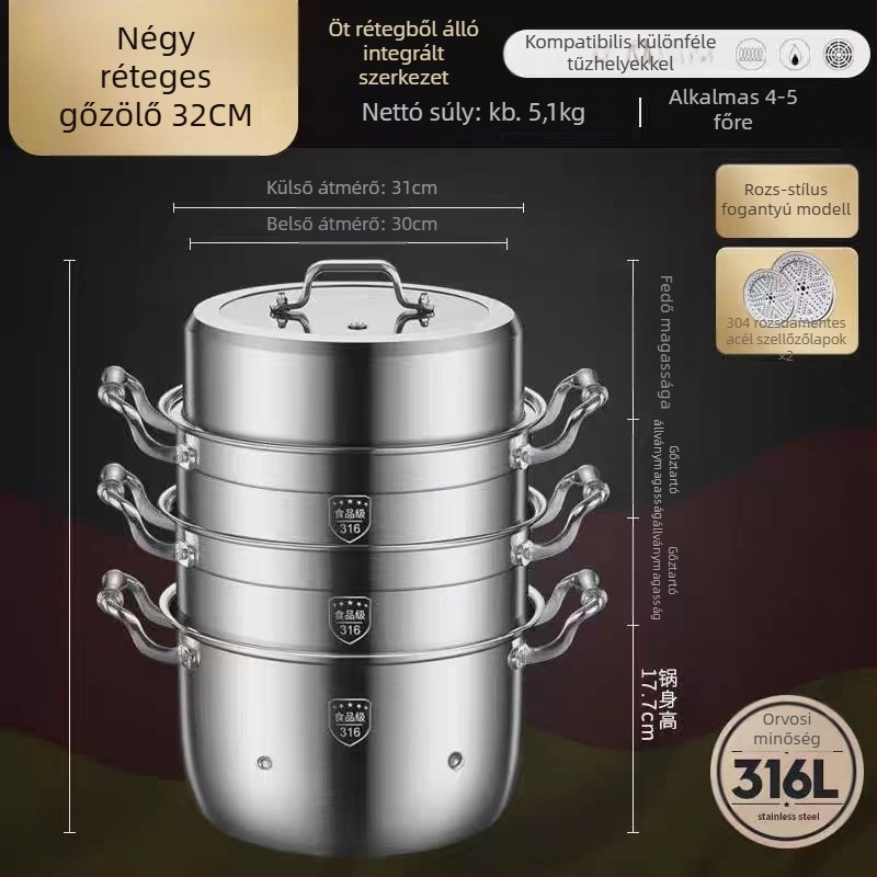 316L rozsdamentes acél gőzölő, nagy kapacitású, többszintes kialakítás, két szintes, élelmiszer-minőségű