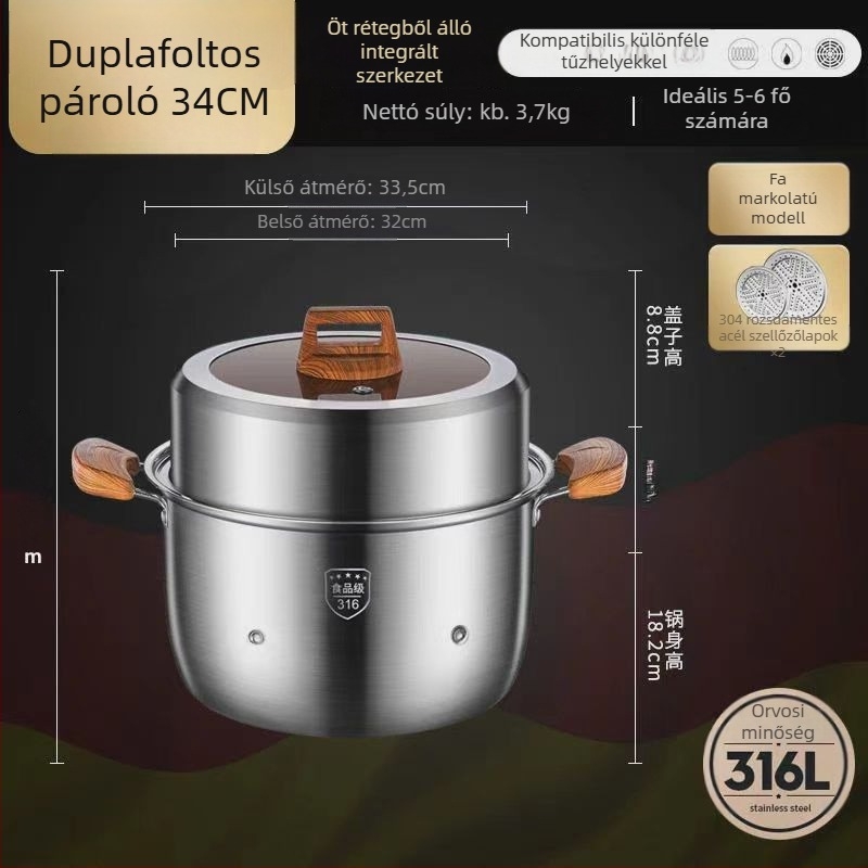 316L rozsdamentes acél gőzölő, nagy kapacitású, többszintes kialakítás, két szintes, élelmiszer-minőségű