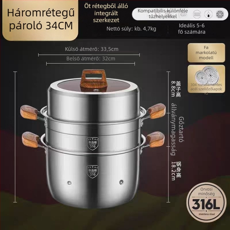 316L rozsdamentes acél gőzölő, nagy kapacitású, többszintes kialakítás, két szintes, élelmiszer-minőségű
