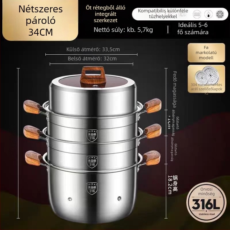 316L rozsdamentes acél gőzölő, nagy kapacitású, többszintes kialakítás, két szintes, élelmiszer-minőségű