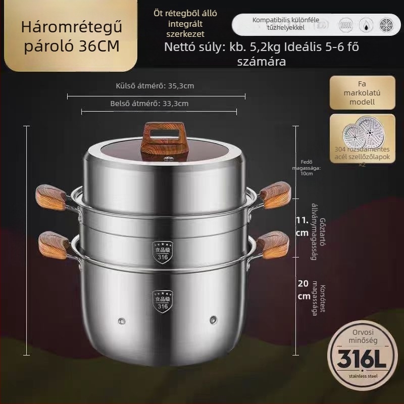316L rozsdamentes acél gőzölő, nagy kapacitású, többszintes kialakítás, két szintes, élelmiszer-minőségű