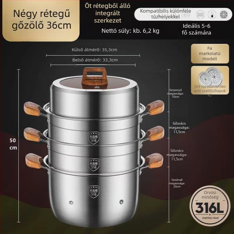 316L rozsdamentes acél gőzölő, nagy kapacitású, többszintes kialakítás, két szintes, élelmiszer-minőségű