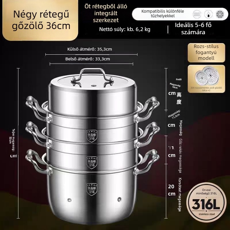 316L rozsdamentes acél gőzölő, nagy kapacitású, többszintes kialakítás, két szintes, élelmiszer-minőségű