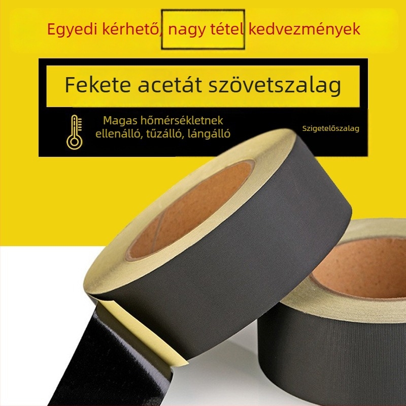 Acetát szövetszalag autóipari kábelezéshez — 0.2 mm vastagság, rost alapú bázis, akril ragasztó, -40 °C–120 °C tartomány, alkalmas H osztályú motorok és transzformátor vezetékek számára