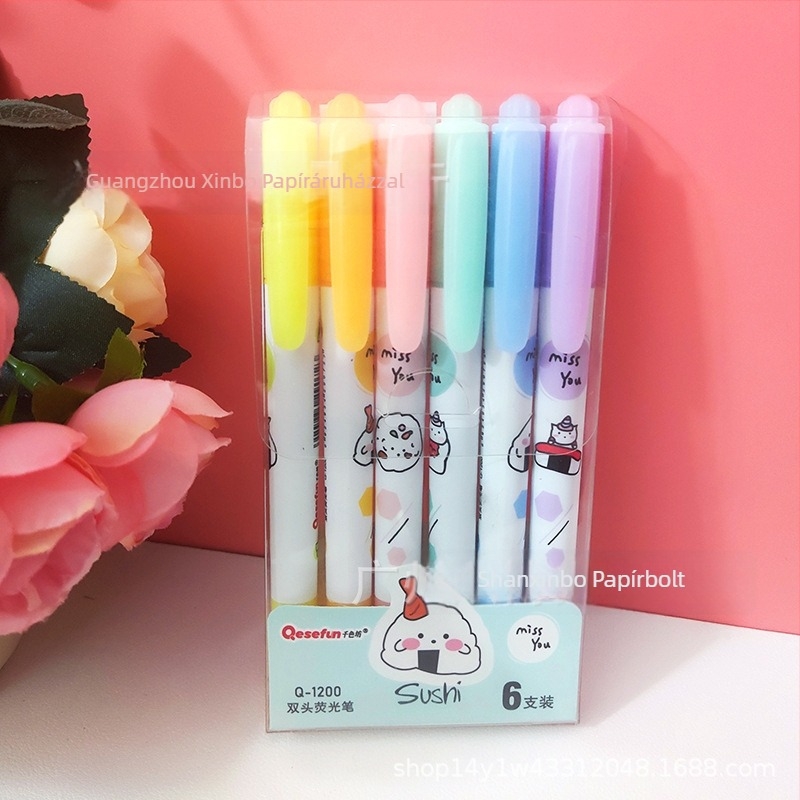 Képregényes kiemelő toll dupla fejű, 3-darabos PVC csomagolás, modell 1200