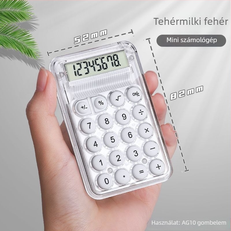 Átlátszó mini számológép irodai használatra, aranyos kialakítás, ideális a hallgatók pénzügyi számításaihoz