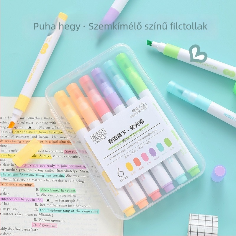 Pastell színek, szembarát puha hegyű kiemelő toll, nagy kapacitás, naplóíráshoz és kiemeléshez.