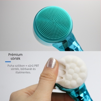 Arc tisztító kefe elektropolírozott nyéllel és puha szilikon sörtékkel – kétoldalú álló kefe porok tisztítására és sminklemosásra, nem elektromos, rezgésmentes, minden bőrtípushoz